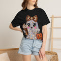 Halloween Sparkle Ghost T-Shirt — Cute Gemstone Ghost with Pumpkin & Coffee