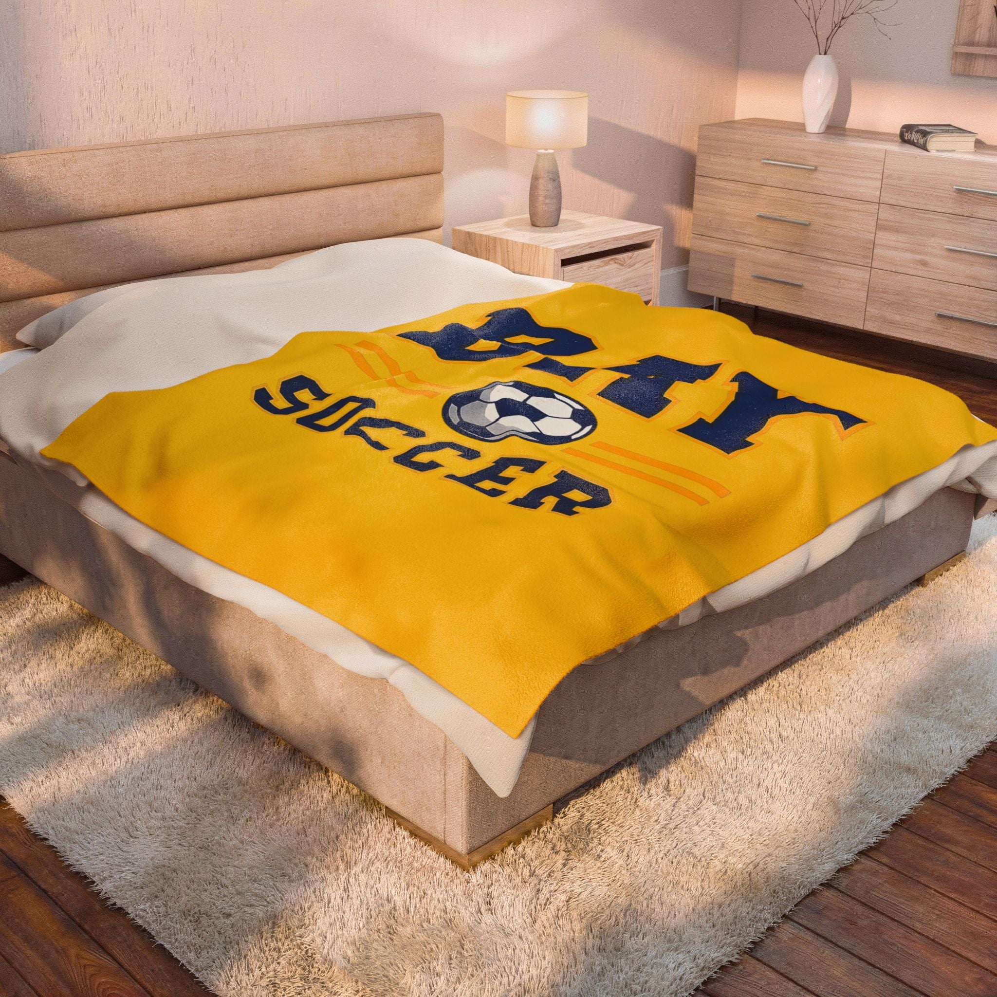 Bay Soccer Velveteen Plush Blanket — Soft Team Spirit Throw for Players & Fans