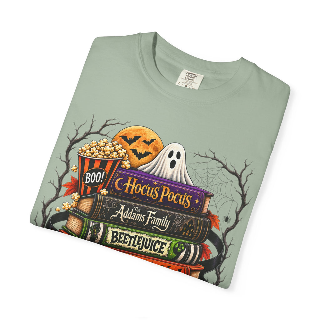 Halloween Horror Book Stack T-Shirt — Hocus Pocus, Beetlejuice, Goosebumps Design