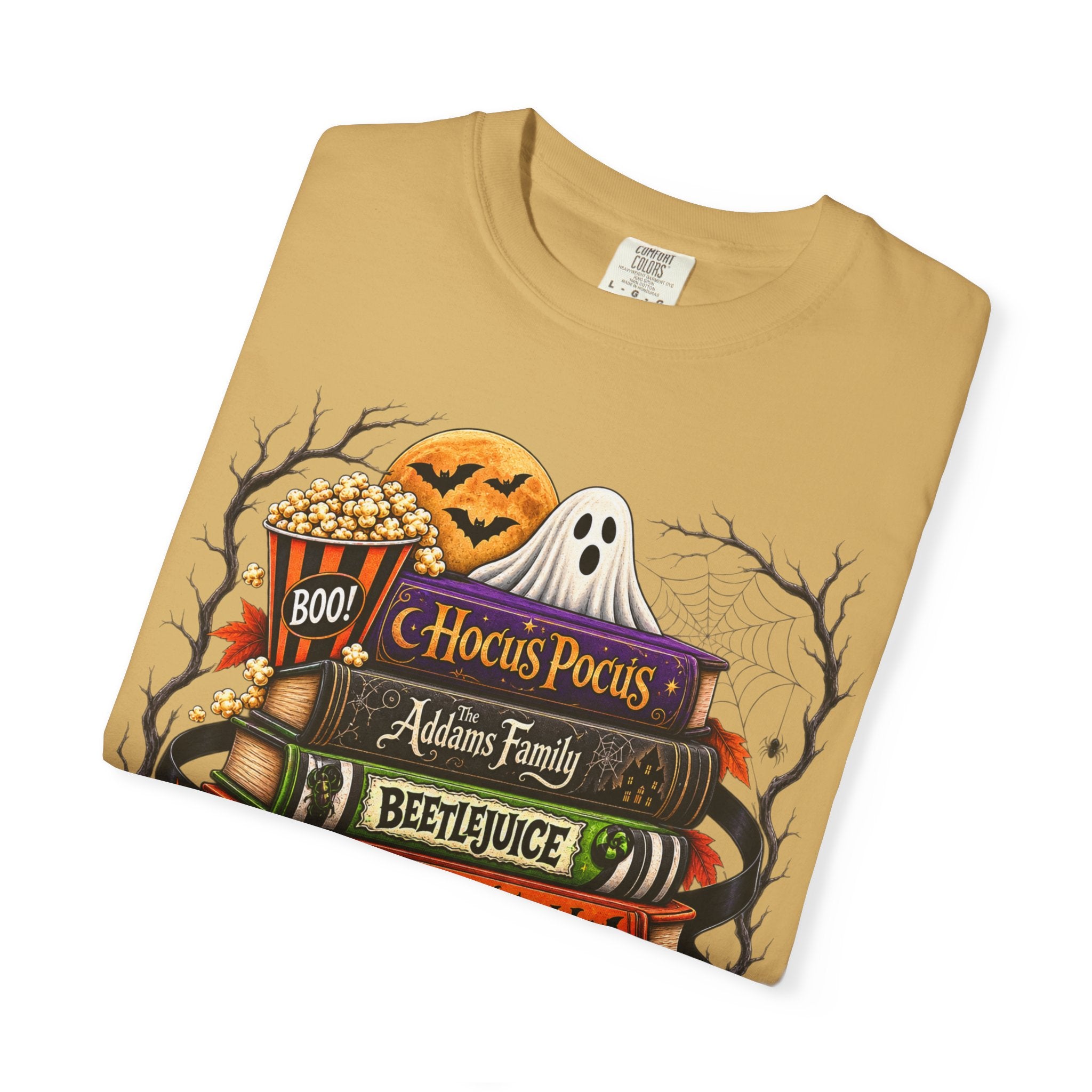 Halloween Horror Book Stack T-Shirt — Hocus Pocus, Beetlejuice, Goosebumps Design