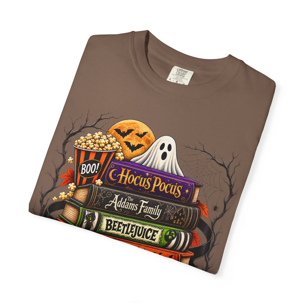 Halloween Horror Book Stack T-Shirt — Hocus Pocus, Beetlejuice, Goosebumps Design