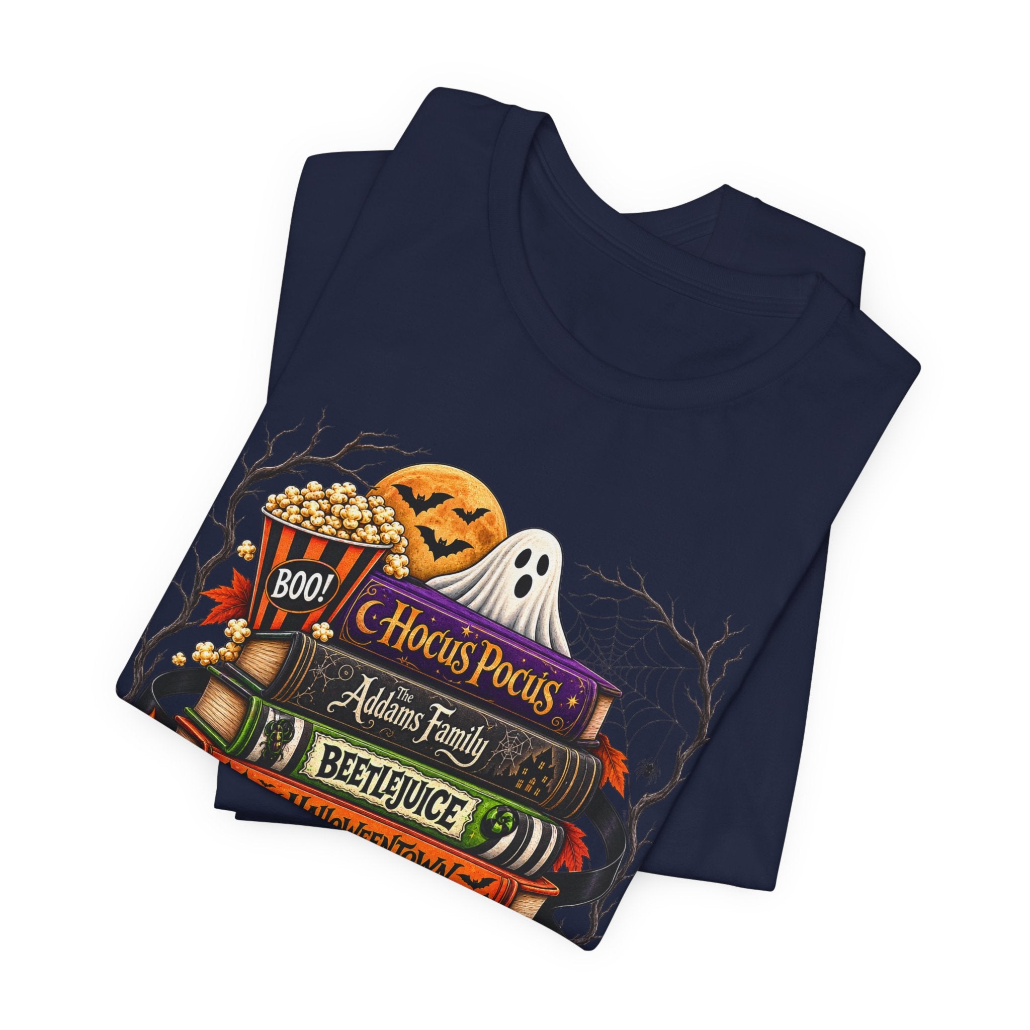 Halloween Horror Book Stack Tee — Hocus Pocus, Beetlejuice, Goosebumps Graphic T-Shirt