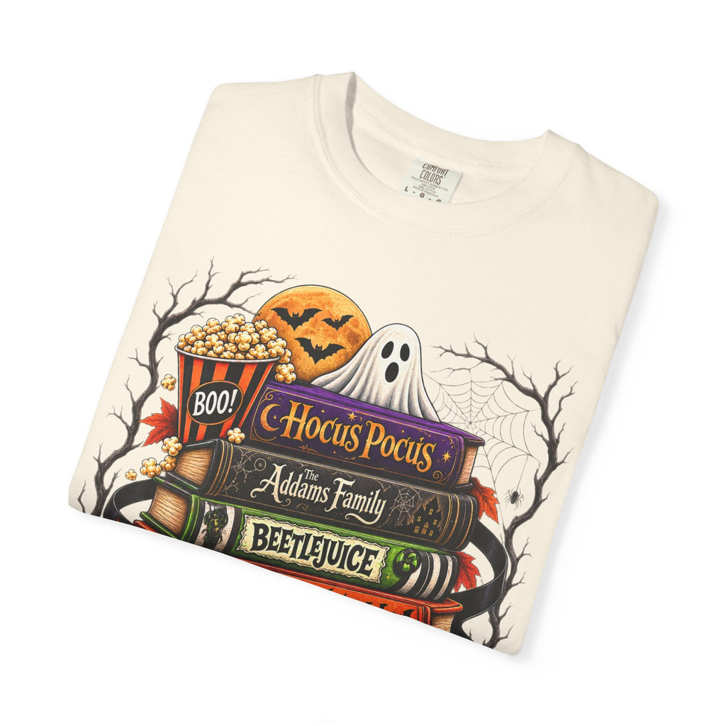 Halloween Horror Book Stack T-Shirt — Hocus Pocus, Beetlejuice, Goosebumps Design