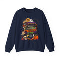 Halloween Horror Book Stack Sweatshirt — Spooky Pumpkin & Skull Cozy Crewneck