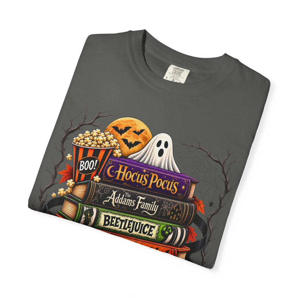 Halloween Horror Book Stack T-Shirt — Hocus Pocus, Beetlejuice, Goosebumps Design